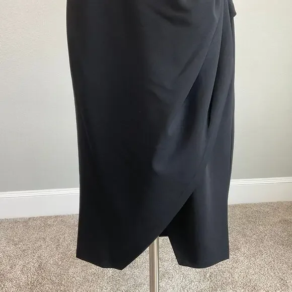 Laundry Black Midi Sheath Ruched Thigh Slit Sleeveless Cocktail Dress Size 16 - Picture 9 of 12